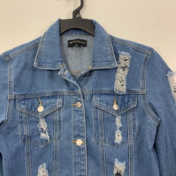PrettyLittleThing Distressed Oversized Denim Jacket - Picture 3 of 10